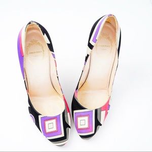 Emilio Pucci Multicolor Silk Cosmo Round Toe Pump